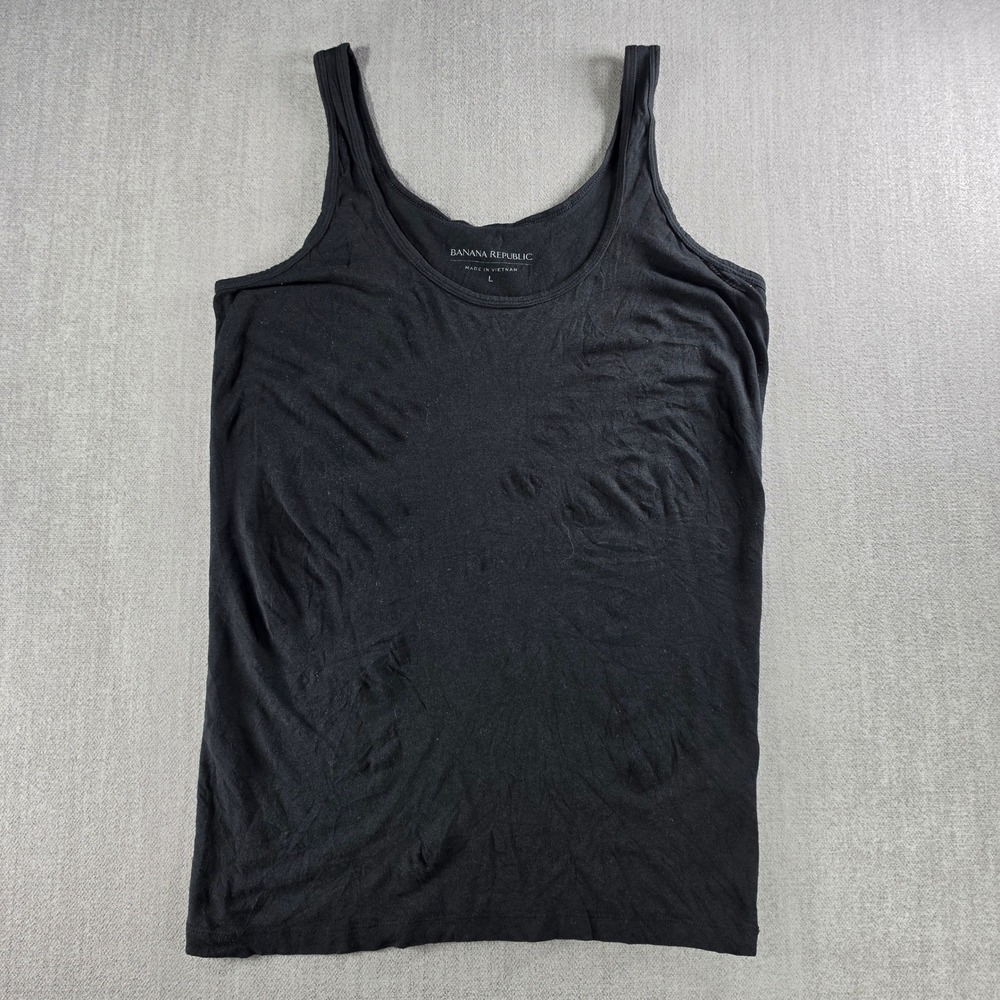 Banana Republic Tank Top Women L Black Cotton Modal Spandex Scoop Neck